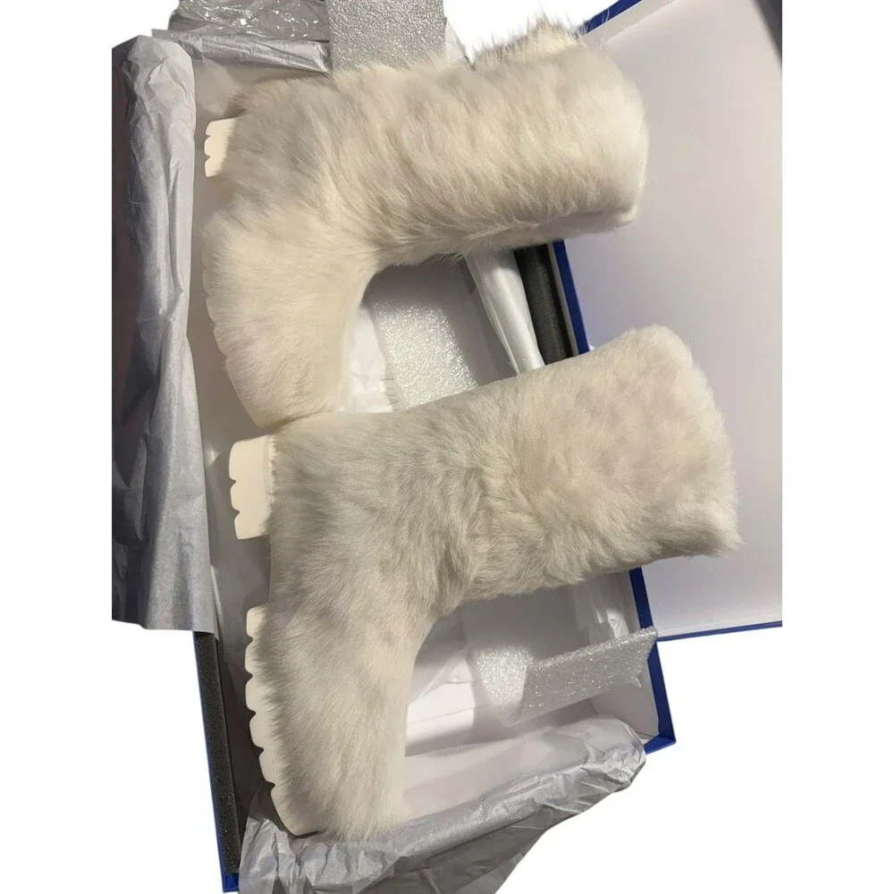 NEW STUART WEITZMAN White Lamb Shearling Mid Boots with Box Dust Bag US 6 36.5